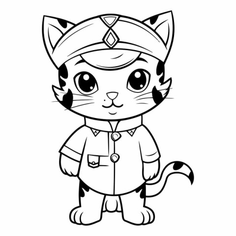 Black and White Cartoon Illustration of Cute Cat Pirate Characte