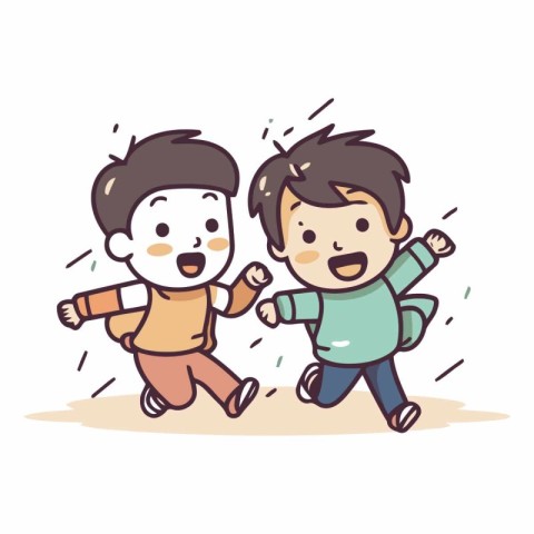 Cartoon illustration of two little boys running in the same dire