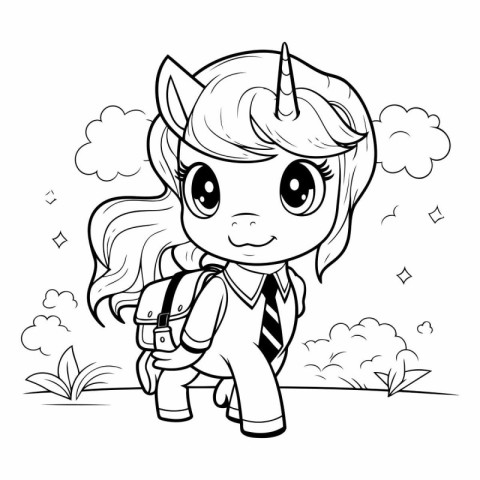 Coloring Page Outline Of a Cute Little Unicorn Girl Vector