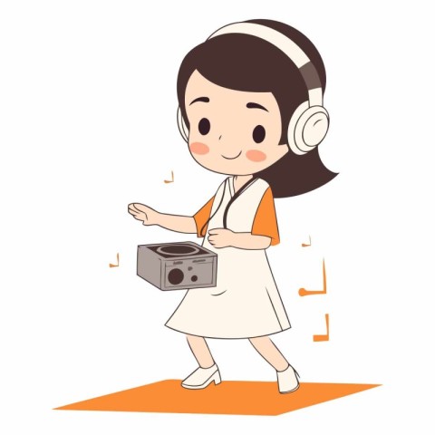 Cute little girl listening to music with headphones.