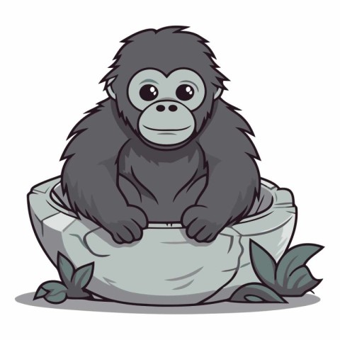 illustration of a gorilla in a stone bowl on a white background