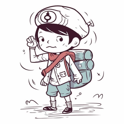 Cartoon illustration of a boy wearing a sailor's cap and carryin