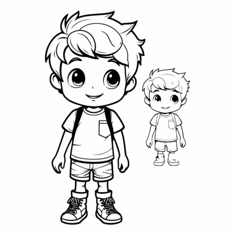 Cute little boy and girl for coloring book.