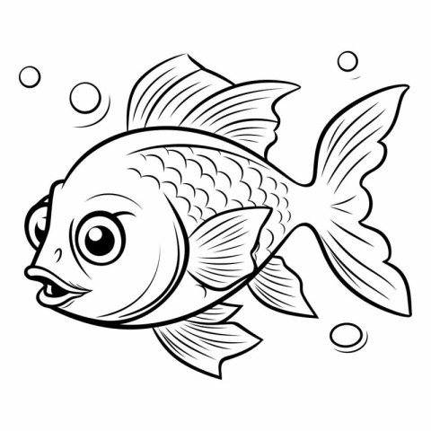 Black and White Cartoon Illustration of Cute Fish Animal Charact