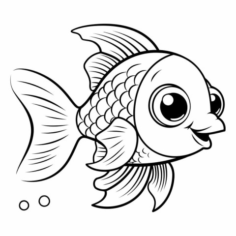 Illustration of a Cute Fish Cartoon Character for Coloring Book