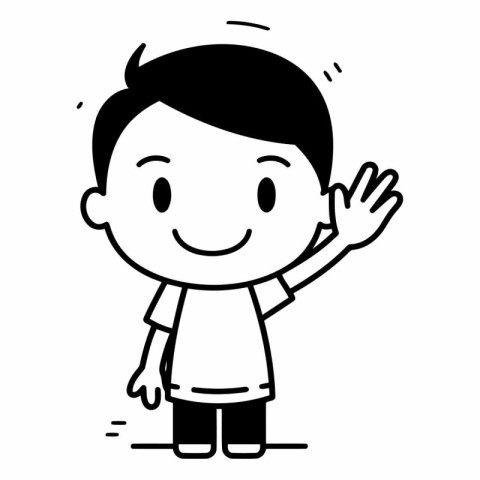 Cartoon illustration of happy boy waving hand. Isolated on white