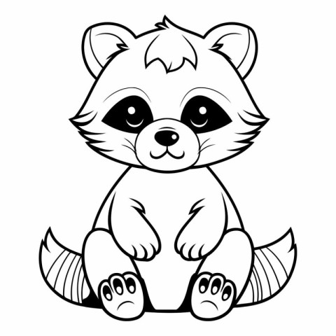 Black and White Cartoon Illustration of Raccoon Animal Character