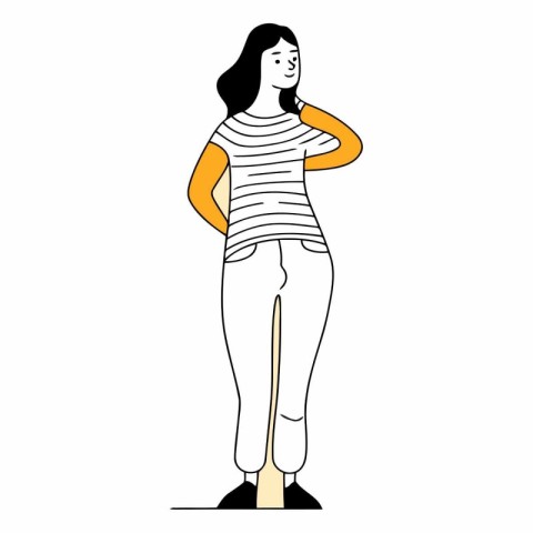 Vector illustration of a woman in a striped T-shirt and jeans