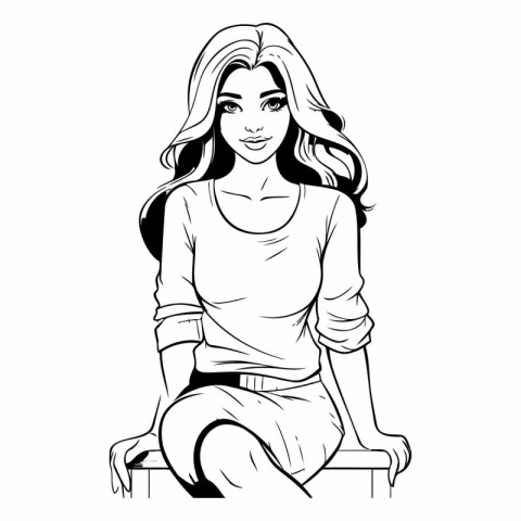 Beautiful girl sitting on a chair in sketch style.