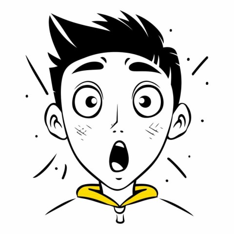 Surprised boy with open mouth in cartoon style.