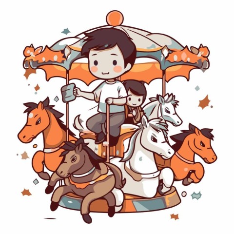 Boy riding a horse on a merry-go-round