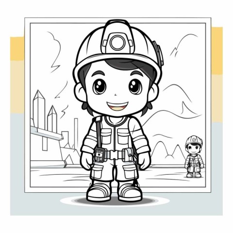 Illustration of a Kid Boy Wearing a Fireman Suit and Helmet