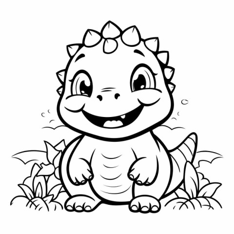 Black and White Cartoon Illustration of Cute Dinosaur Animal Cha