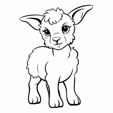 Lamb - Black and White Cartoon Illustration. Isolated On White B