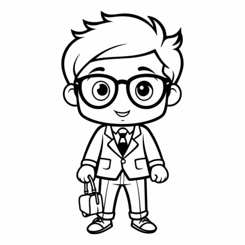 Black and White Cartoon Illustration of School Boy Student Chara