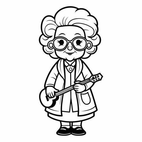 Cartoon grandmother playing the ukulele.