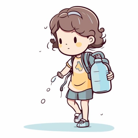 Illustration of a Girl Wearing a Rucksack and Drinking Water