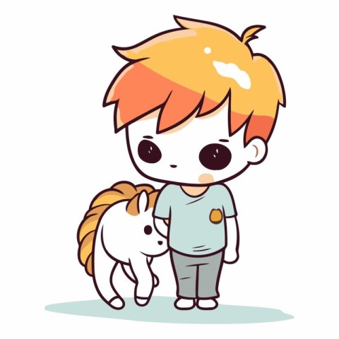 Cute little boy with his little horse of a child.