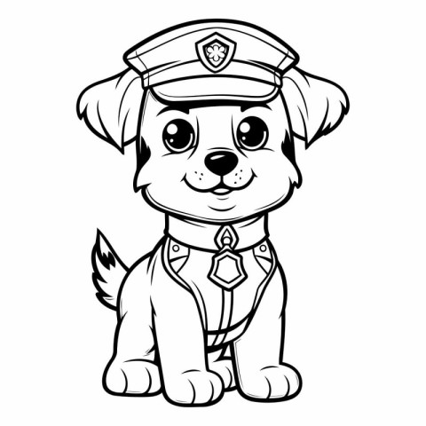 Puppy Police Dog - Black and White Cartoon Illustration. Vector