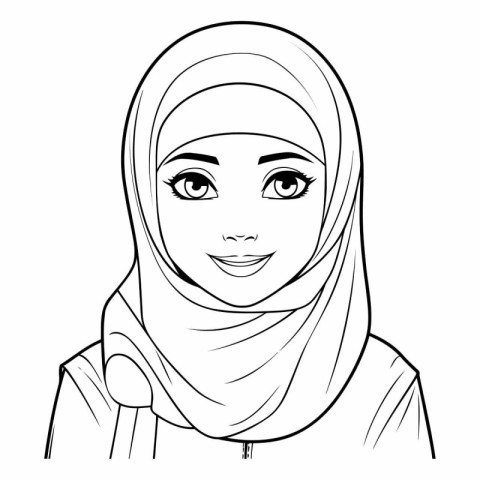 Beautiful muslim woman with hijab in outline style.