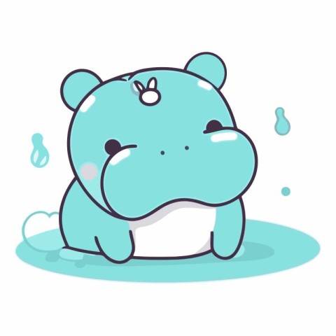 Cute cartoon hippopotamus sitting in water.