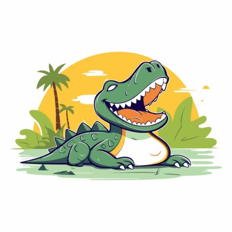 Crocodile vector illustration. Cute crocodile cartoon character