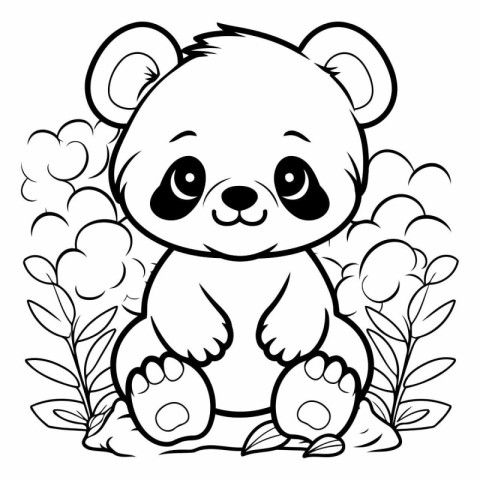 Black and White Cartoon Illustration of Cute Panda Animal Charac