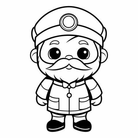 Black and White Cartoon Illustration of Cute Little Pirate Capta