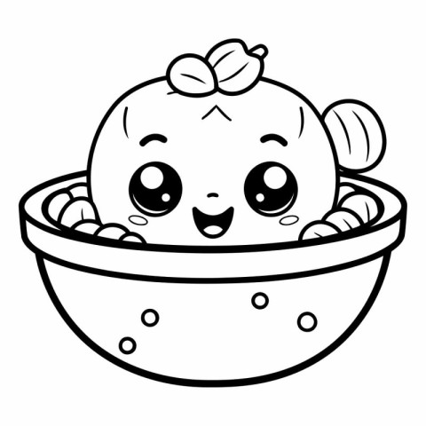 Cute kawaii baby girl in a bowl.