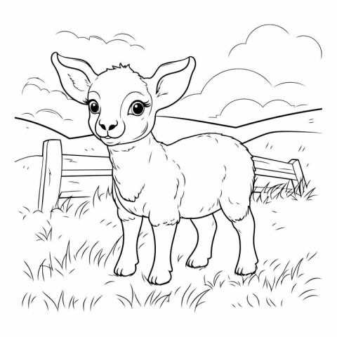 Coloring pages for children. Cute little lamb standing on the gr