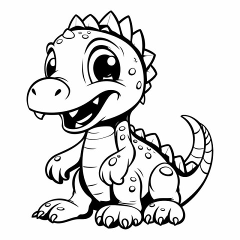 Cute Dinosaur - Black and White Cartoon Illustration. Isolated O