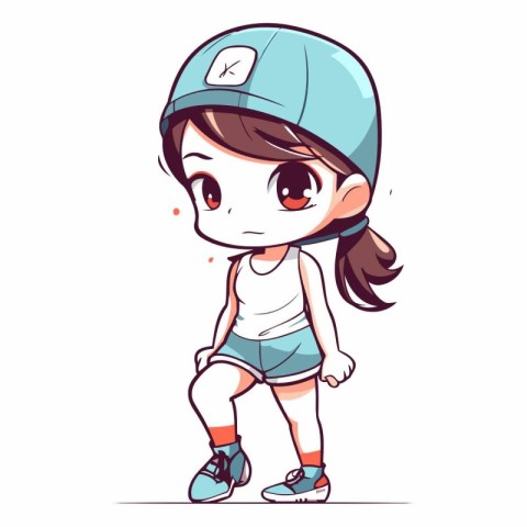 Cute little girl in sportswear. vector cartoon illustration.