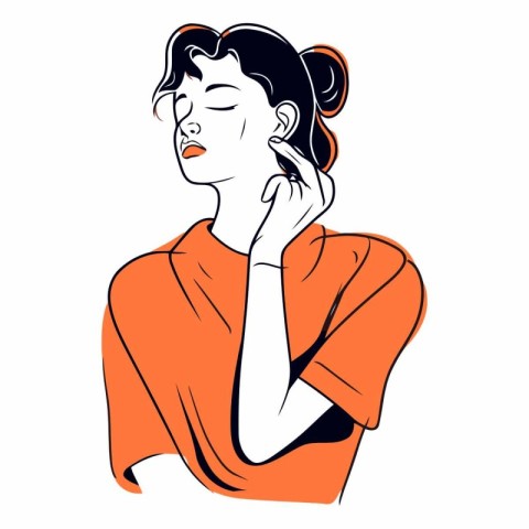 Vector illustration of a beautiful woman in orange blouse and sh