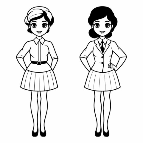 Young beautiful women in school uniform vector illustration grap