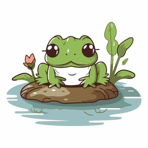 Frog sitting on a rock in the water.