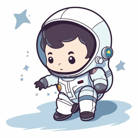 Cute little boy astronaut in space suit. cartoon vector illustra