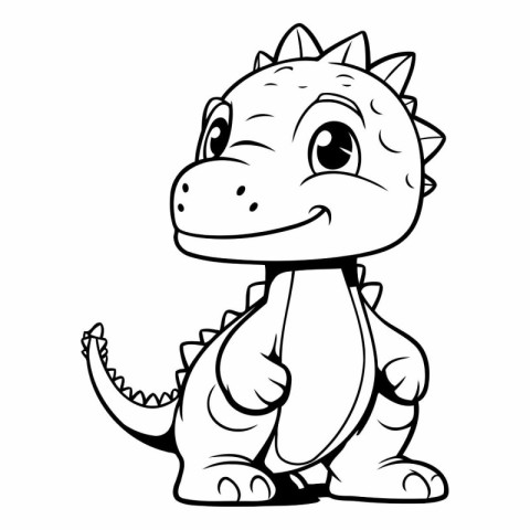 Black and White Cute Dinosaur Cartoon Mascot Character Vector Il