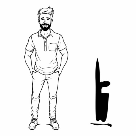 Hipster man cartoon in black and white vector illustration graph