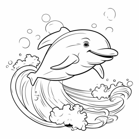 Dolphin with waves. Coloring book for children.