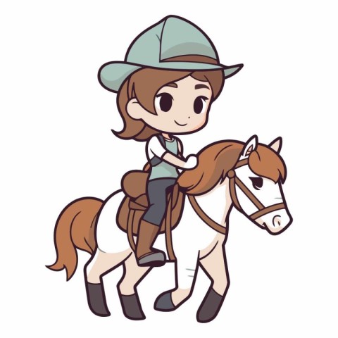 cute girl riding a horse on white background vector illustration