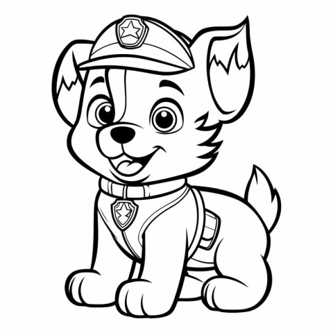 Black and White Cartoon Illustration of Puppy Police Dog Colorin