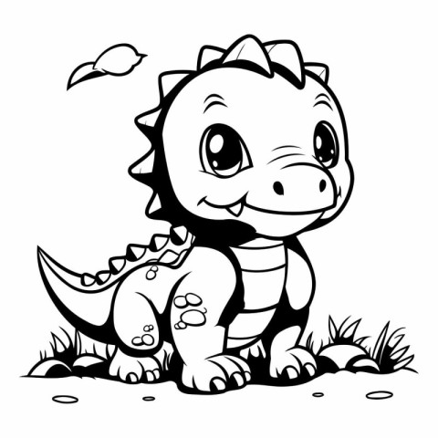 Black and White Cartoon Illustration of Cute Dinosaur Animal Cha