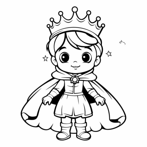 Cute little princess with crown. Black and white vector illustra