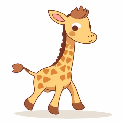 Cute cartoon baby giraffe isolated on white background.