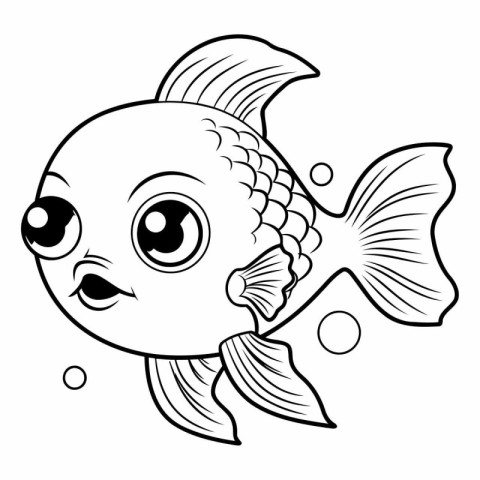 Black and White Cartoon Illustration of Cute Fish for Coloring B