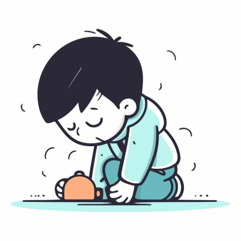 Illustration of a boy playing with a piggy bank