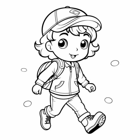 Coloring Page Outline Of a Boy Wearing a Baseball Cap