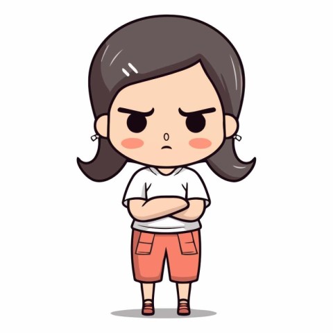 Angry Girl - Cute Cartoon Teenage Girl Vector Illustration