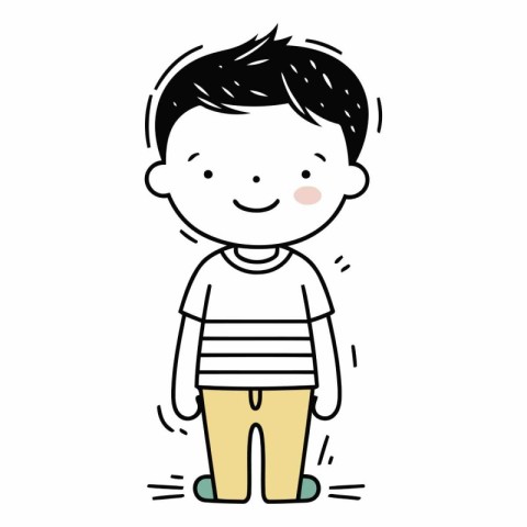 cute little boy with casual clothes vector illustration line and