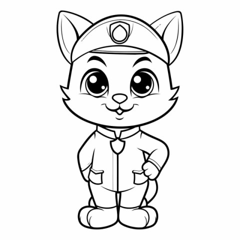 Black and White Cartoon Illustration of Cute Baby Fox Sailor Cha